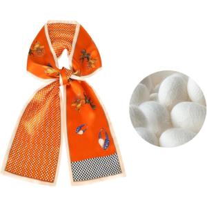 imageEXTREE Satin Scarf 100 Mulberry Silk Printed Head Wrap Hair Band 59quotquot x 57quotquotOrange Polka Dot Carriage