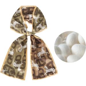 imageEXTREE Satin Scarf 100 Mulberry Silk Printed Head Wrap Hair Band 59quotquot x 57quotquotPony Lock Brown