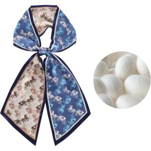 imageEXTREE Satin Scarf 100 Mulberry Silk Printed Head Wrap Hair Band 59quotquot x 57quotquotTwotone Carriage Blue and White