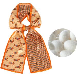 imageEXTREE Satin Scarf 100 Mulberry Silk Printed Head Wrap Hair Band 59quotquot x 57quotquotVitality Horse Orange