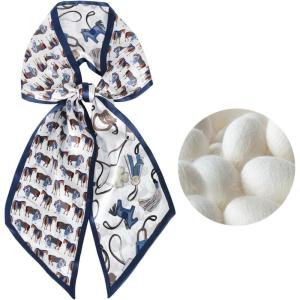 imageEXTREE Satin Scarf 100 Mulberry Silk Printed Head Wrap Hair Band 59quotquot x 57quotquotWhite Pony Ornament