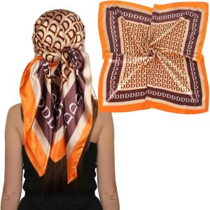 imageEXTREE Womens 35 inch Fashion Headscarf Silk Satin Scarf for Hair Wrapping at Night Bandana Square Scarf for SleepingOrange Letter D