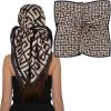 imageEXTREE Luxury Satin Head Scarf 35x35  Silklike Wrap for Women Versatile ShawlSun CoverWrapping Premium Gift for HerBeige Black Pattern