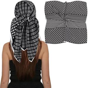 imageEXTREE Luxury Satin Head Scarf 35x35  Silklike Wrap for Women Versatile ShawlSun CoverWrapping Premium Gift for HerBlack Houndstooth Letters
