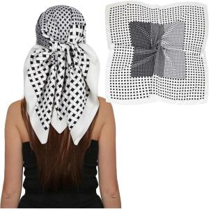 imageEXTREE Luxury Satin Head Scarf 35x35  Silklike Wrap for Women Versatile ShawlSun CoverWrapping Premium Gift for HerBlack and White Checkered Pattern
