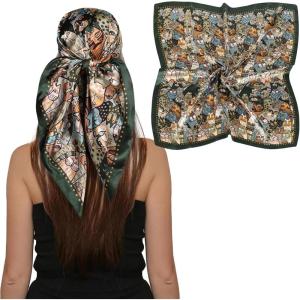 imageEXTREE Luxury Satin Head Scarf 35x35  Silklike Wrap for Women Versatile ShawlSun CoverWrapping Premium Gift for HerCat Party Dark Green
