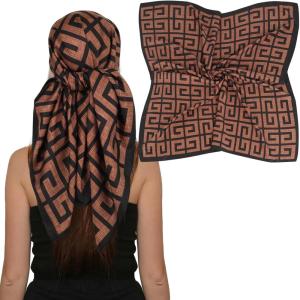 imageEXTREE Luxury Satin Head Scarf 35x35  Silklike Wrap for Women Versatile ShawlSun CoverWrapping Premium Gift for HerDark Brown Back Pattern