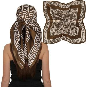 imageEXTREE Luxury Satin Head Scarf 35x35  Silklike Wrap for Women Versatile ShawlSun CoverWrapping Premium Gift for HerDark Brown Square Scarf