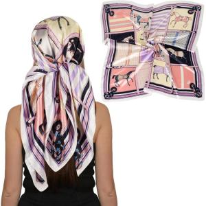 imageEXTREE Luxury Satin Head Scarf 35x35  Silklike Wrap for Women Versatile ShawlSun CoverWrapping Premium Gift for HerHermas Pink Purple