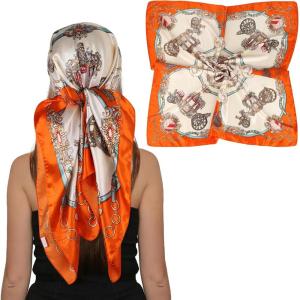imageEXTREE Luxury Satin Head Scarf 35x35  Silklike Wrap for Women Versatile ShawlSun CoverWrapping Premium Gift for HerFashionable Carriage Orange
