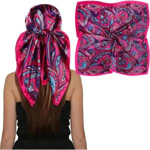 imageEXTREE Luxury Satin Head Scarf 35x35  Silklike Wrap for Women Versatile ShawlSun CoverWrapping Premium Gift for HerBohemian Rose