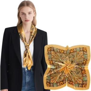 imageEXTREE Luxury Satin Head Scarf 35x35  Silklike Wrap for Women Versatile ShawlSun CoverWrapping Premium Gift for HerTurmeric