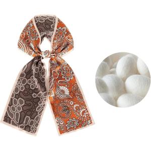 imageEXTREE Satin Scarf 100 Mulberry Silk Printed Head Wrap Hair Band 59quotquot x 57quotquotClassic Pattern Reddish Brown