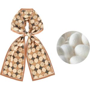 imageEXTREE Satin Scarf 100 Mulberry Silk Printed Head Wrap Hair Band 59quotquot x 57quotquotFour Leaf Khaki