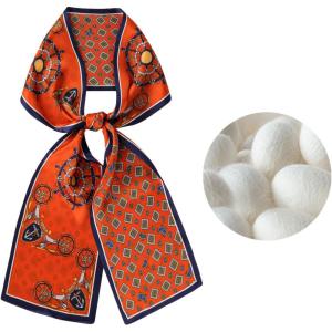 imageEXTREE Satin Scarf 100 Mulberry Silk Printed Head Wrap Hair Band 59quotquot x 57quotquotMaritime Era Orange Red