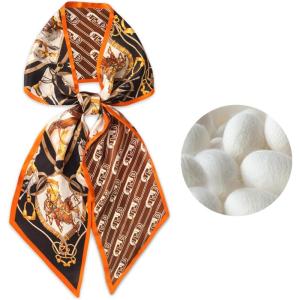 imageEXTREE Satin Scarf 100 Mulberry Silk Printed Head Wrap Hair Band 59quotquot x 57quotquotOrange and Black Ring Pony