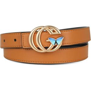 imageEXTREE Gold Buckle Belts for Women Fashion Waist Band Elegant Ladies Belt Gift for WomenIdeal for Dresses JeansGold Buckle Butterfly Brown Leather