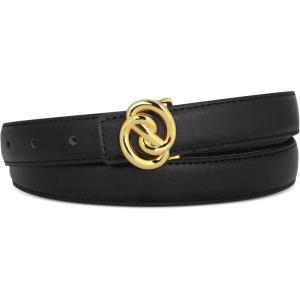 imageEXTREE Gold Buckle Belts for Women Fashion Waist Band Elegant Ladies Belt Gift for WomenIdeal for Dresses JeansGold Interlocking Buckle Black Leather Belt