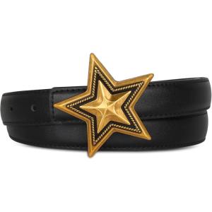 imageEXTREE Gold Buckle Belts for Women Fashion Waist Band Elegant Ladies Belt Gift for WomenIdeal for Dresses JeansGold Star Black Belt