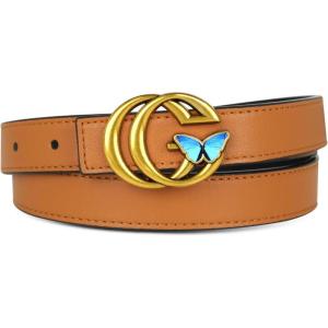 imageEXTREE Gold Buckle Belts for Women Fashion Waist Band Elegant Ladies Belt Gift for WomenIdeal for Dresses JeansLight Gold Buckle Butterfly Brown Leather