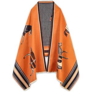 imageEXTREE Scarfs for Women Pashmina Silky Shawl Wrap for Evening Dressing Blanket Open Front Poncho CapeAaborange