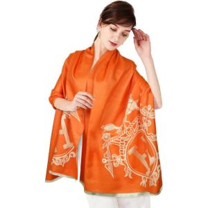 imageEXTREE Scarfs for Women Pashmina Silky Shawl Wrap for Evening Dressing Blanket Open Front Poncho CapeAbmorange