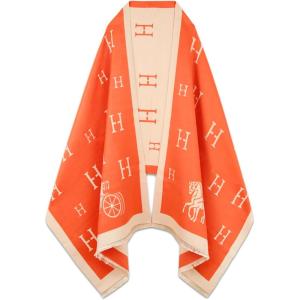 imageEXTREE Scarfs for Women Pashmina Silky Shawl Wrap for Evening Dressing Blanket Open Front Poncho CapeAckorange