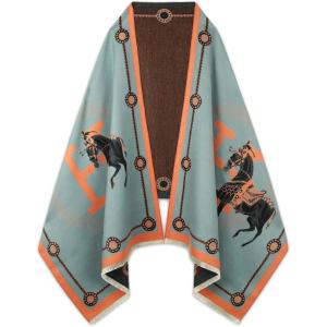 imageEXTREE Scarfs for Women Pashmina Silky Shawl Wrap for Evening Dressing Blanket Open Front Poncho CapeAeublue