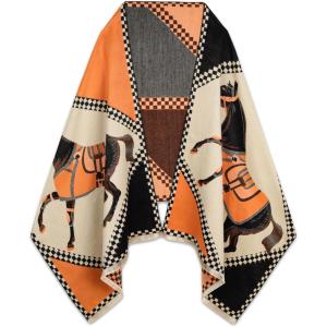 imageEXTREE Scarfs for Women Pashmina Silky Shawl Wrap for Evening Dressing Blanket Open Front Poncho CapeAfxmilk Yelloworangehorse