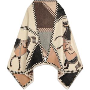 imageEXTREE Scarfs for Women Pashmina Silky Shawl Wrap for Evening Dressing Blanket Open Front Poncho CapeAfzmilk Yellowkhakihorse