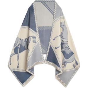 imageEXTREE Scarfs for Women Pashmina Silky Shawl Wrap for Evening Dressing Blanket Open Front Poncho CapeAgcwhitebluehorse