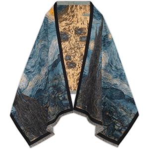 imageEXTREE Scarfs for Women Pashmina Silky Shawl Wrap for Evening Dressing Blanket Open Front Poncho CapeAgeblueyellowpainting