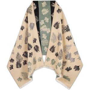 imageEXTREE Scarfs for Women Pashmina Silky Shawl Wrap for Evening Dressing Blanket Open Front Poncho CapeAgfwheatleaf