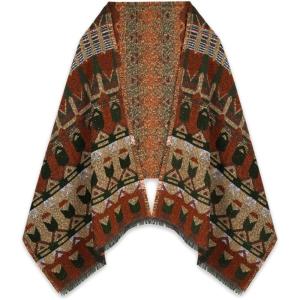 imageEXTREE Scarfs for Women Pashmina Silky Shawl Wrap for Evening Dressing Blanket Open Front Poncho CapeAgkbrownarrows