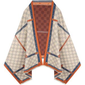 imageEXTREE Scarfs for Women Pashmina Silky Shawl Wrap for Evening Dressing Blanket Open Front Poncho CapeAgzkhakiorangeplaid