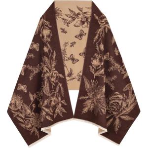 imageEXTREE Scarfs for Women Pashmina Silky Shawl Wrap for Evening Dressing Blanket Open Front Poncho CapeAhkdark Brownflowers