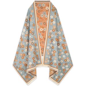 imageEXTREE Scarfs for Women Pashmina Silky Shawl Wrap for Evening Dressing Blanket Open Front Poncho CapeAhqblueflowers