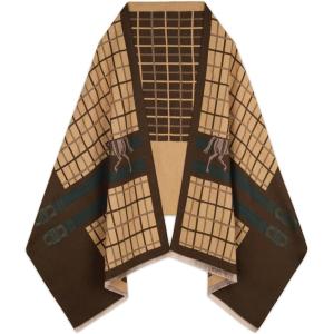 imageEXTREE Scarfs for Women Pashmina Silky Shawl Wrap for Evening Dressing Blanket Open Front Poncho CapeAhtochredark Brownlattice