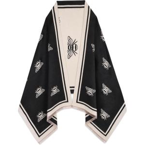 imageEXTREE Scarfs for Women Pashmina Silky Shawl Wrap for Evening Dressing Blanket Open Front Poncho CapeAibblackkhakibee