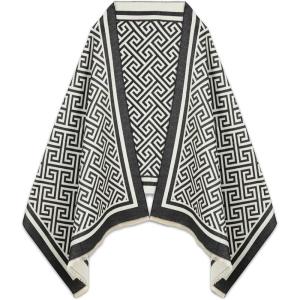 imageEXTREE Scarfs for Women Pashmina Silky Shawl Wrap for Evening Dressing Blanket Open Front Poncho CapeAieblackwhite