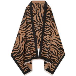 imageEXTREE Scarfs for Women Pashmina Silky Shawl Wrap for Evening Dressing Blanket Open Front Poncho CapeAjhochertiger Stripe