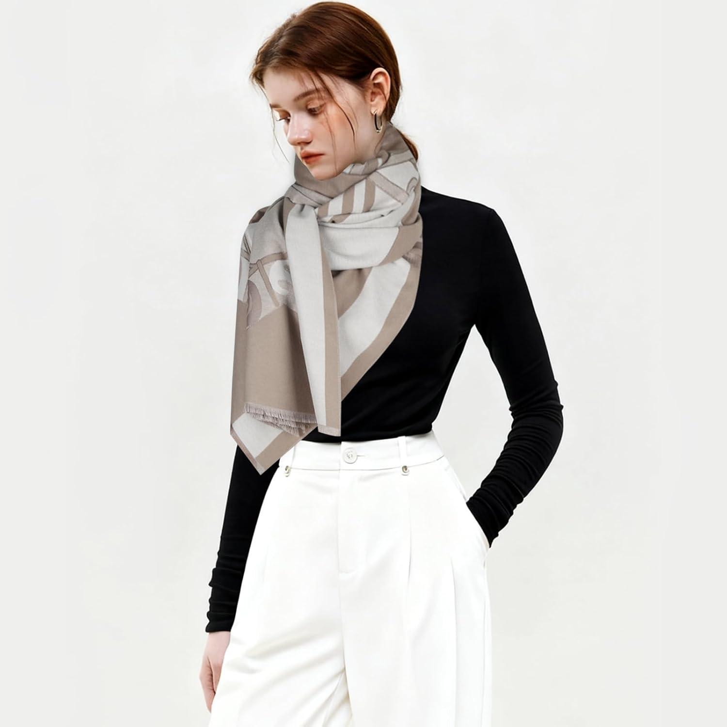 imageEXTREE Womens Scarf Wrap Soft ampamp Warm Shawl Lightweight SkinFriendly Versatile for All Seasons Holiday Gift IdeaKhakicolored Handsome Horse