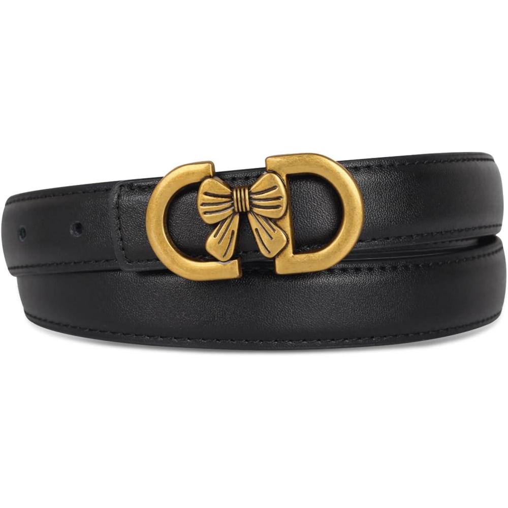 imageEXTREE Gold Buckle Belts for Women Fashion Waist Band Elegant Ladies Belt Gift for WomenIdeal for Dresses JeansGold Vintage Black Leather Belt