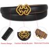 imageEXTREE Gold Buckle Belts for Women Fashion Waist Band Elegant Ladies Belt Gift for WomenIdeal for Dresses JeansBlack Leather Belt With a Gold Flower Buckle