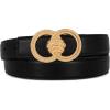imageEXTREE Gold Buckle Belts for Women Fashion Waist Band Elegant Ladies Belt Gift for WomenIdeal for Dresses JeansBlack Leather Belt With Gold Double Circle Buckle