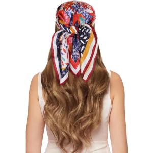 imageEXTREE 100 Pure Mulberry Silk Scarf Fashion Hair for Women Scarf Lightweight Square Neckerchief 275 275 inchesColorful Flowers