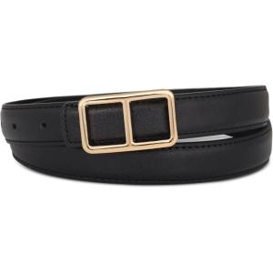 imageEXTREE Gold Buckle Belts for Women Fashion Waist Band Elegant Ladies Belt Gift for WomenIdeal for Dresses JeansBlack Leather Belt With a Gold Square Buckle