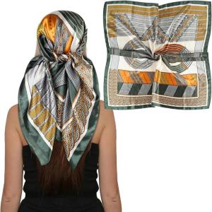 imageEXTREE Head Scarf for Women Like Silk Scarf Hair Scarf Printed Square Scarf Bandanas for Women 35 InchesAbstract Green