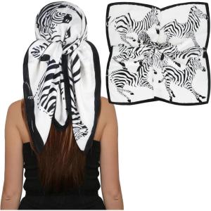 imageEXTREE Head Scarf for Women Like Silk Scarf Hair Scarf Printed Square Scarf Bandanas for Women 35 InchesBlack and White Zebra