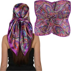 imageEXTREE Head Scarf for Women Like Silk Scarf Hair Scarf Printed Square Scarf Bandanas for Women 35 InchesBohemian Purple